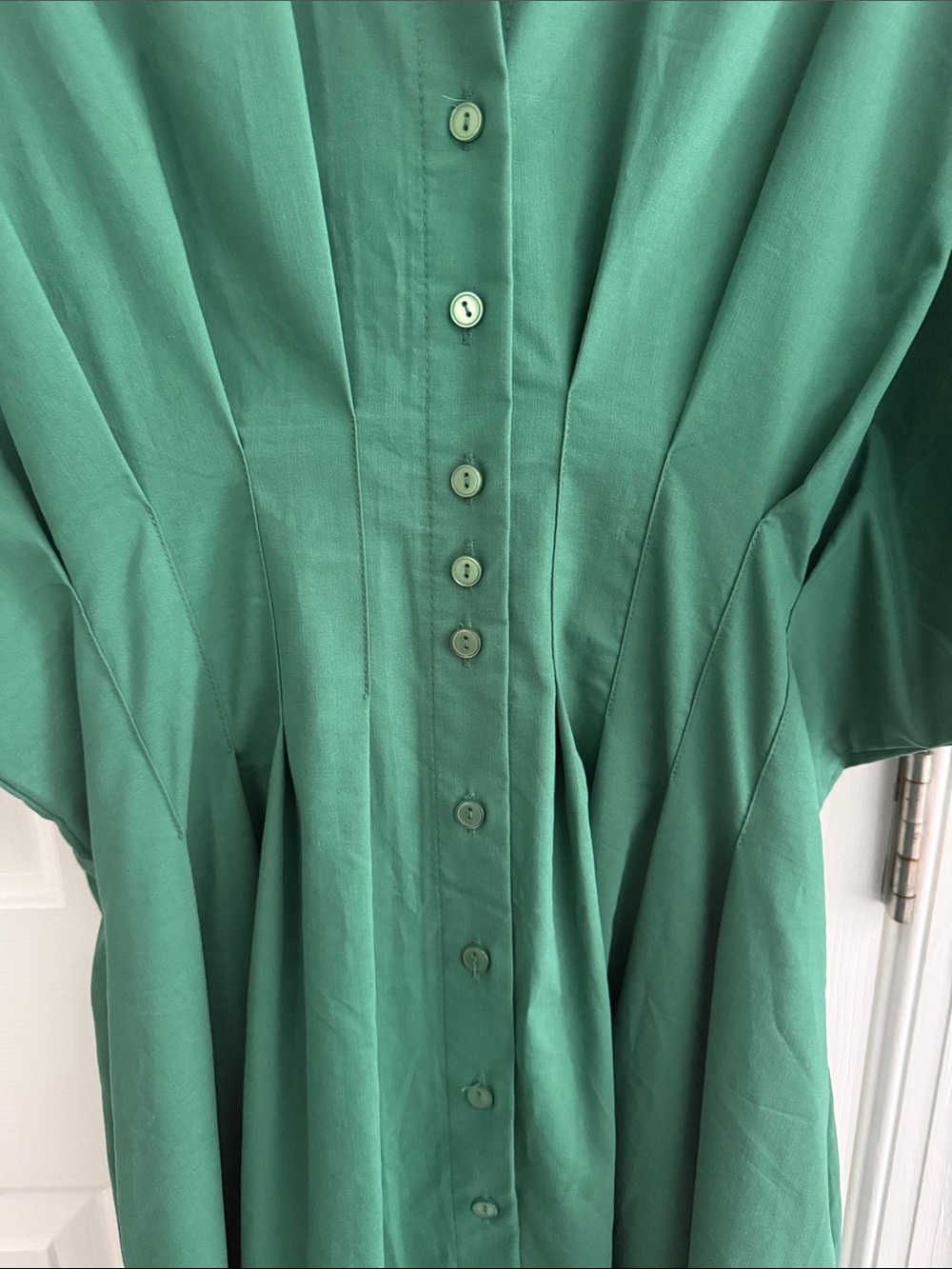 Green Button-Front Midi Dress with Pleated Waist - Picture 3 of 4